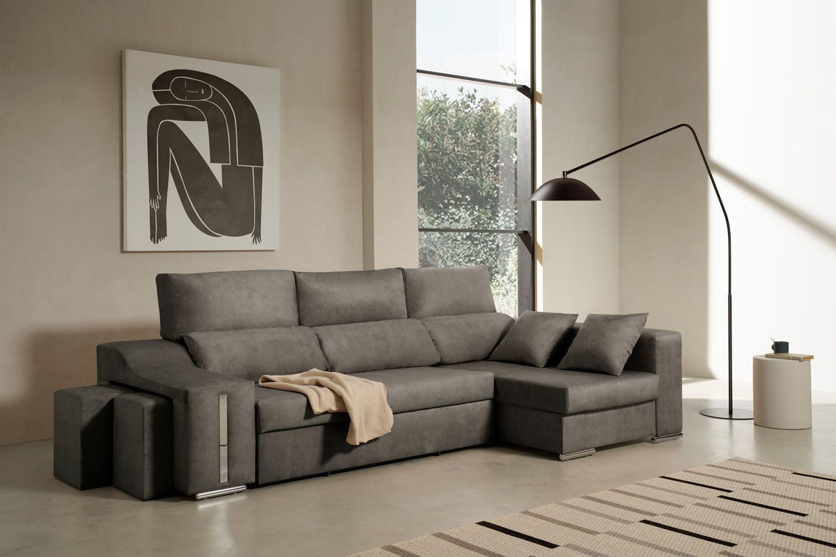 Sofa Chaise Longue Cama con Arcón y Puff Giuliana Agua Marina Izquierda