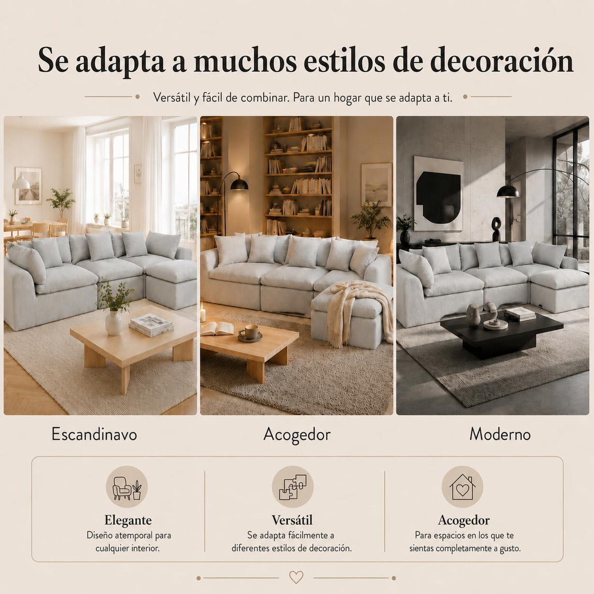 Sofá cama con respaldo en forma de L de 275 cm, 4 plazas, de terciopelo nube, con otomana izquierda y derecha, sin montaje, moderno sofá de salón para salón (gris)