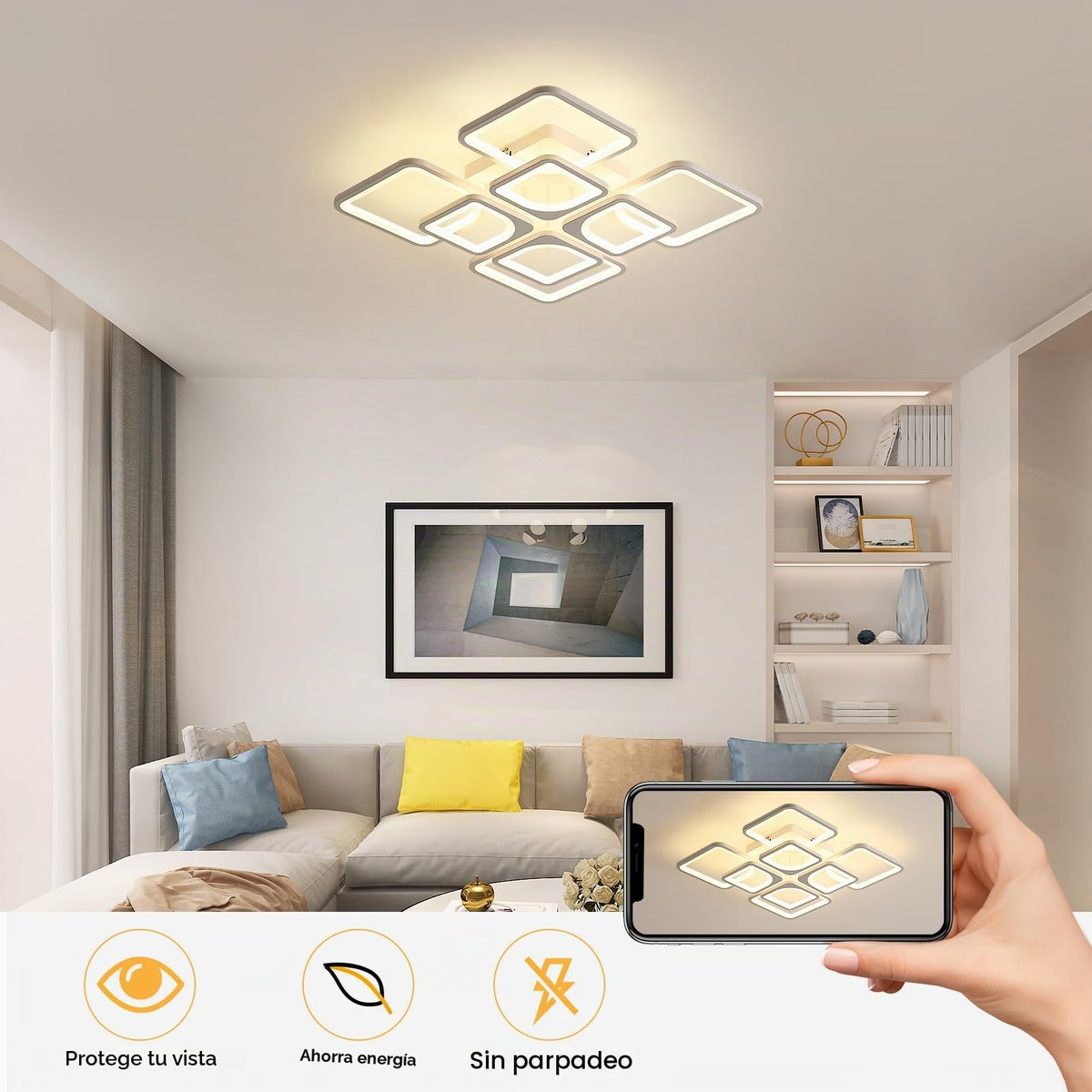 Riserva Plafon Techo LED Regulable 48W, Forma de Corazón, 3000K-6500K, Oro