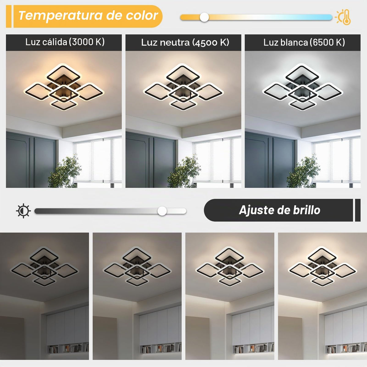 Riserva Plafon Techo LED Regulable 48W, Forma de Corazón, 3000K-6500K, Oro