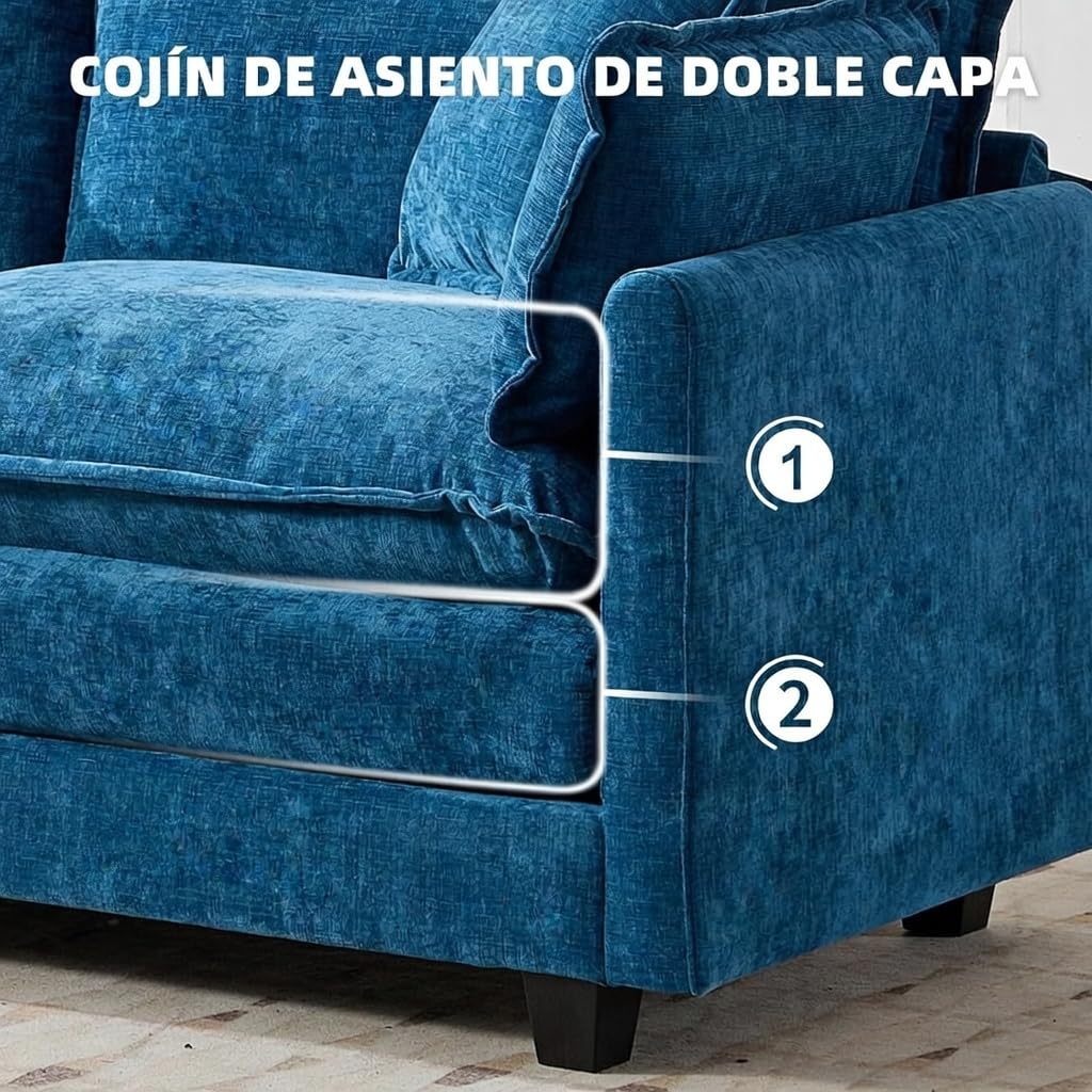 Sofá Modular Modular de 380.0 cm en Forma de L, sofás Convertibles de Gran tamaño, sofá de felpilla de 4 plazas con Asiento Profundo SleeperCloud con Almohadas y 2 otomanas para Sala de