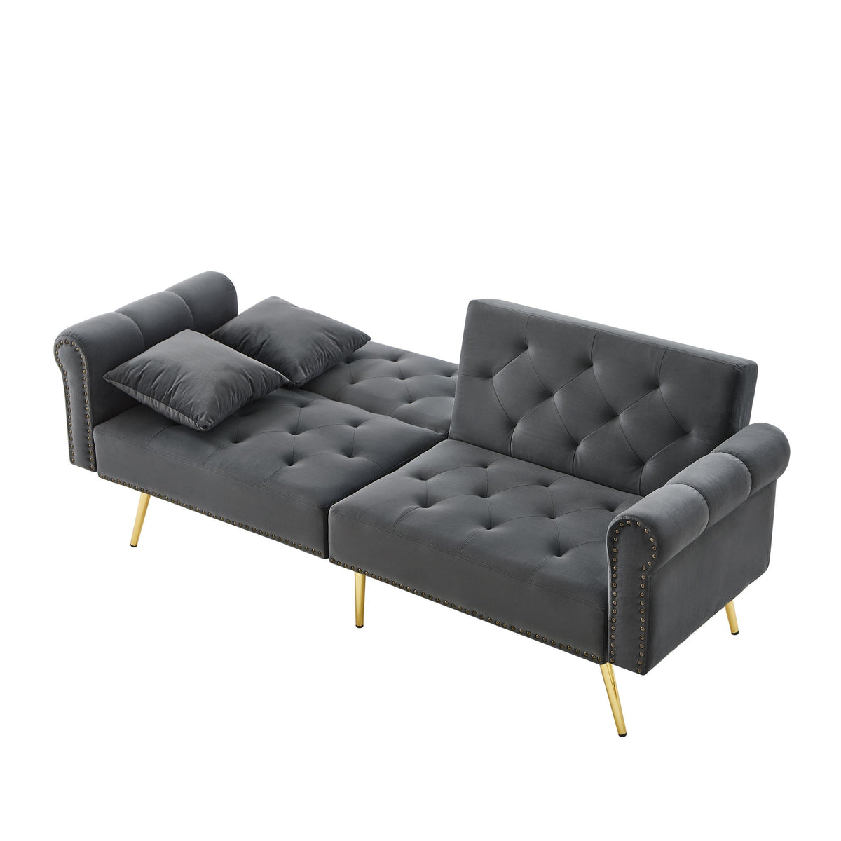 Sofá cama moderno de 2 plazas, tapizado en terciopelo, respaldo ajustable en 3 niveles y patas de metal doradas, elegante sofá con función de dormir, ahorra espacio, resistente, 173 x 75 x 70 cm