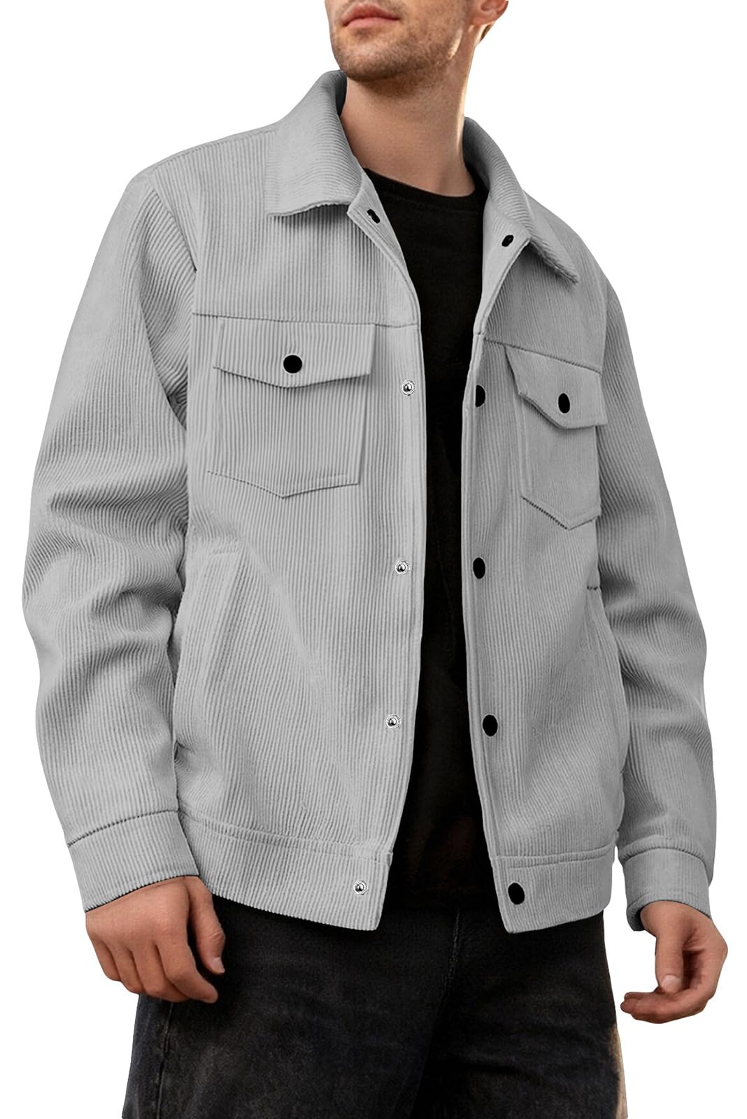 PADOLA Chaqueta de Pana para Hombre Chaqueta Ligera de Manga Larga con Solapa Camisa Abotonada Casual con Bolsillos