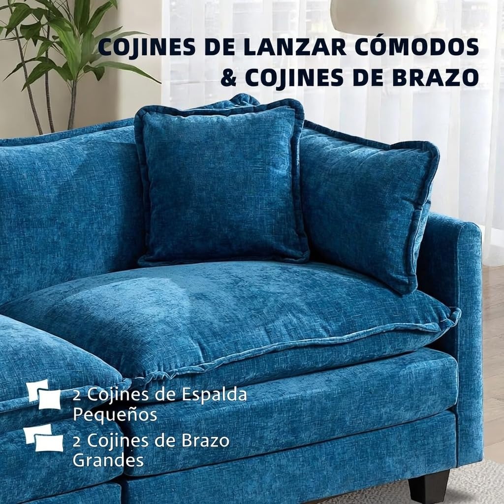 Sofá Modular Modular de 380.0 cm en Forma de L, sofás Convertibles de Gran tamaño, sofá de felpilla de 4 plazas con Asiento Profundo SleeperCloud con Almohadas y 2 otomanas para Sala de