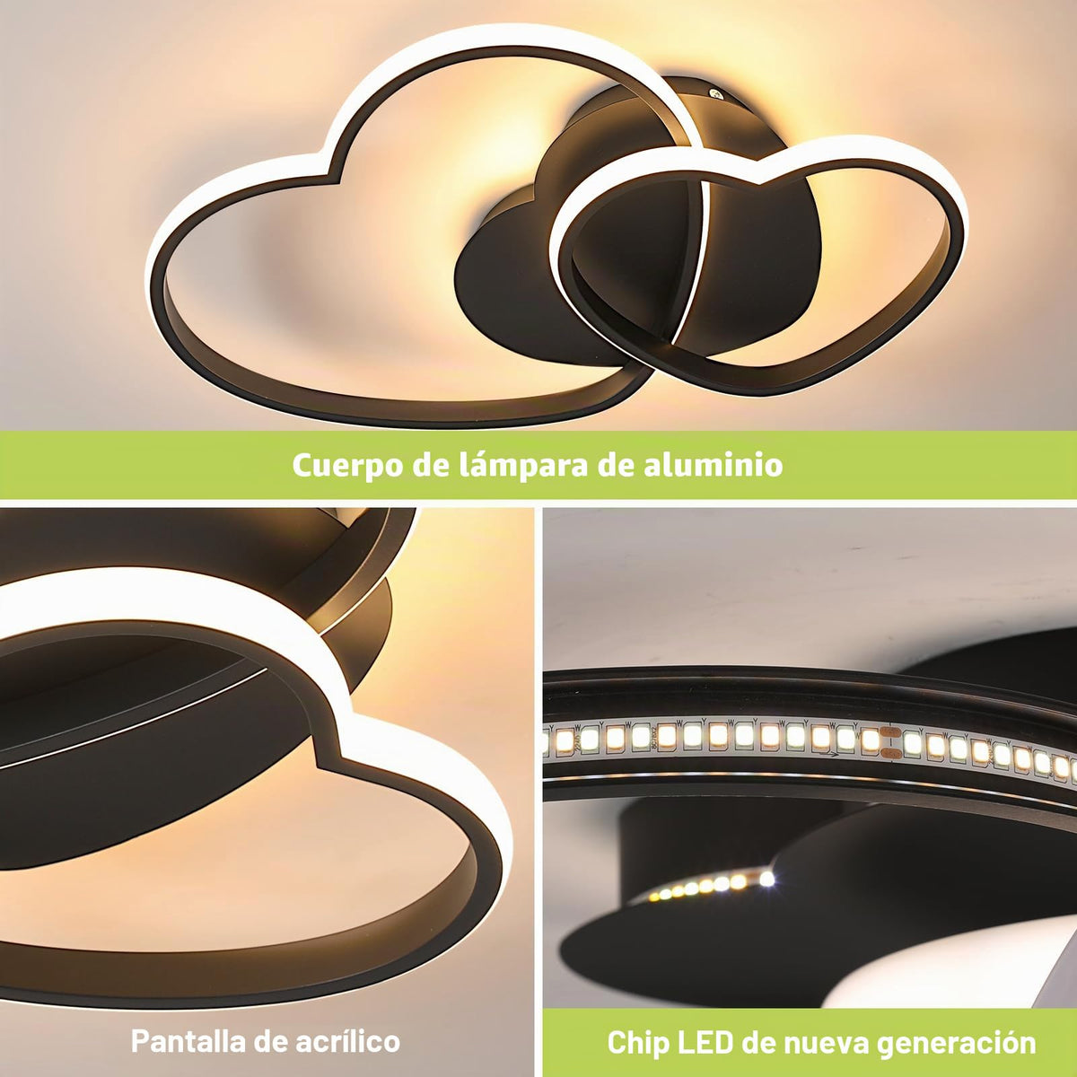 Riserva Plafon Techo LED Regulable 48W, Forma de Corazón, 3000K-6500K, Oro