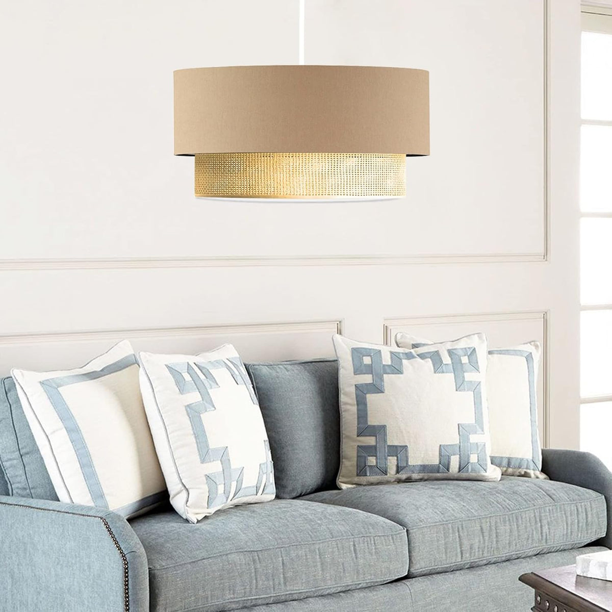 lux.pro Lámpara Colgante Lámpara de Techo Luminaria de Suspensión para Pasillo Restaurante 1xE27 20 W Plástico Tela 70 x Ø 30 cm Beige/Amarillo