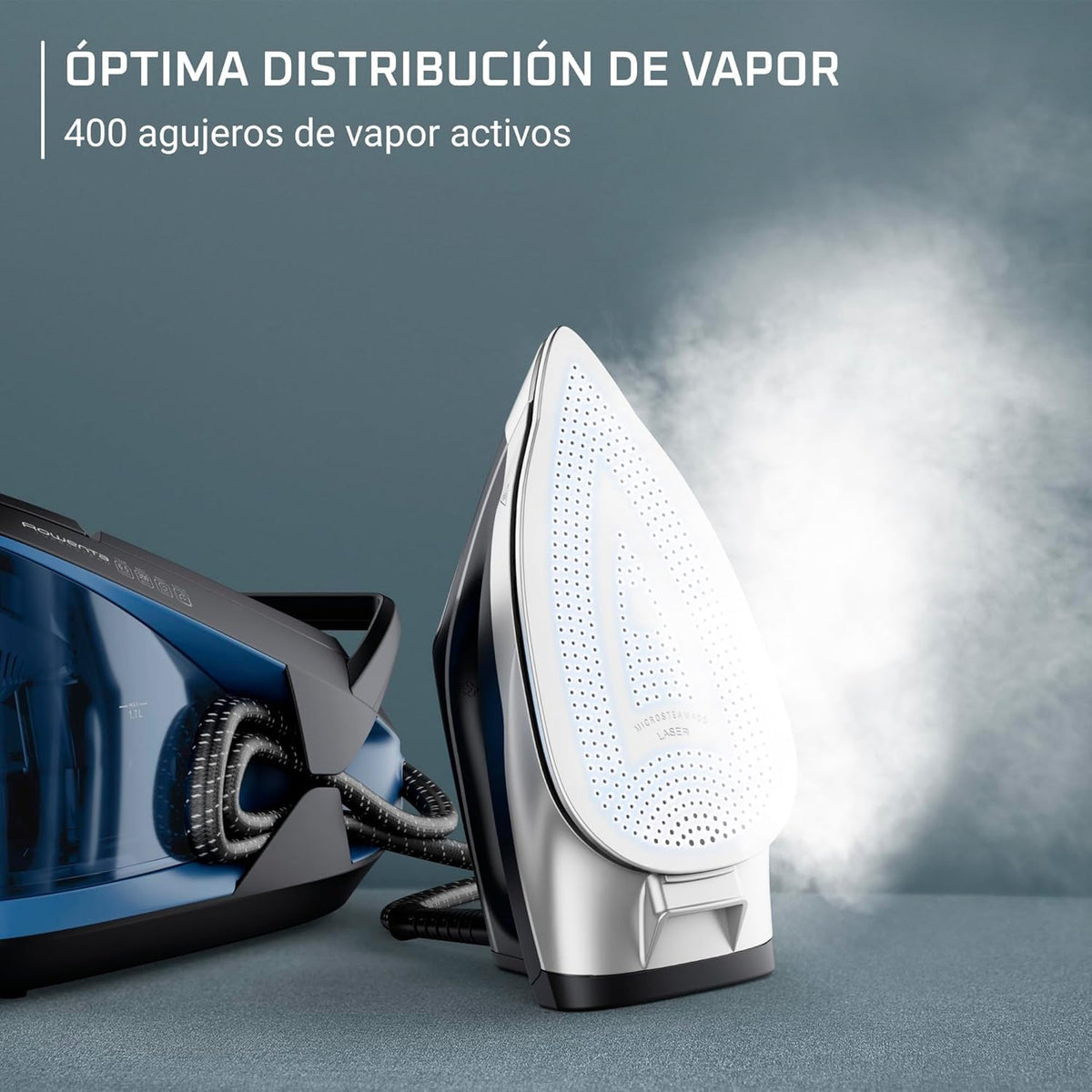 Rowenta Turbosteam, Centro de planchado, Golpe vapor 350g/min, Negro/Azul