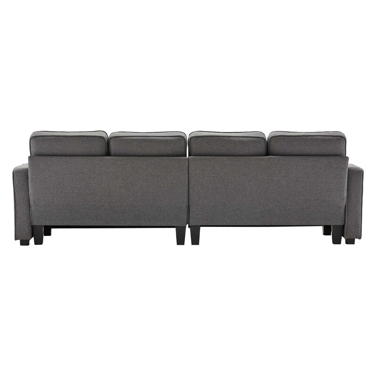 Sofá moderno de 4 plazas, en tejido de lino, soporte para bebidas, 2 puertos de carga USB con cable, bolsillos en reposabrazos y 4 cojines, sofá sencillo para sala de estar