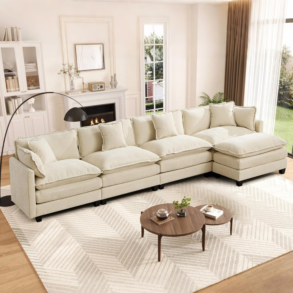 Sofá Modular Modular de 380.0 cm en Forma de L, sofás Convertibles de Gran tamaño, sofá de felpilla de 4 plazas con Asiento Profundo SleeperCloud con Almohadas y 2 otomanas para Sala de
