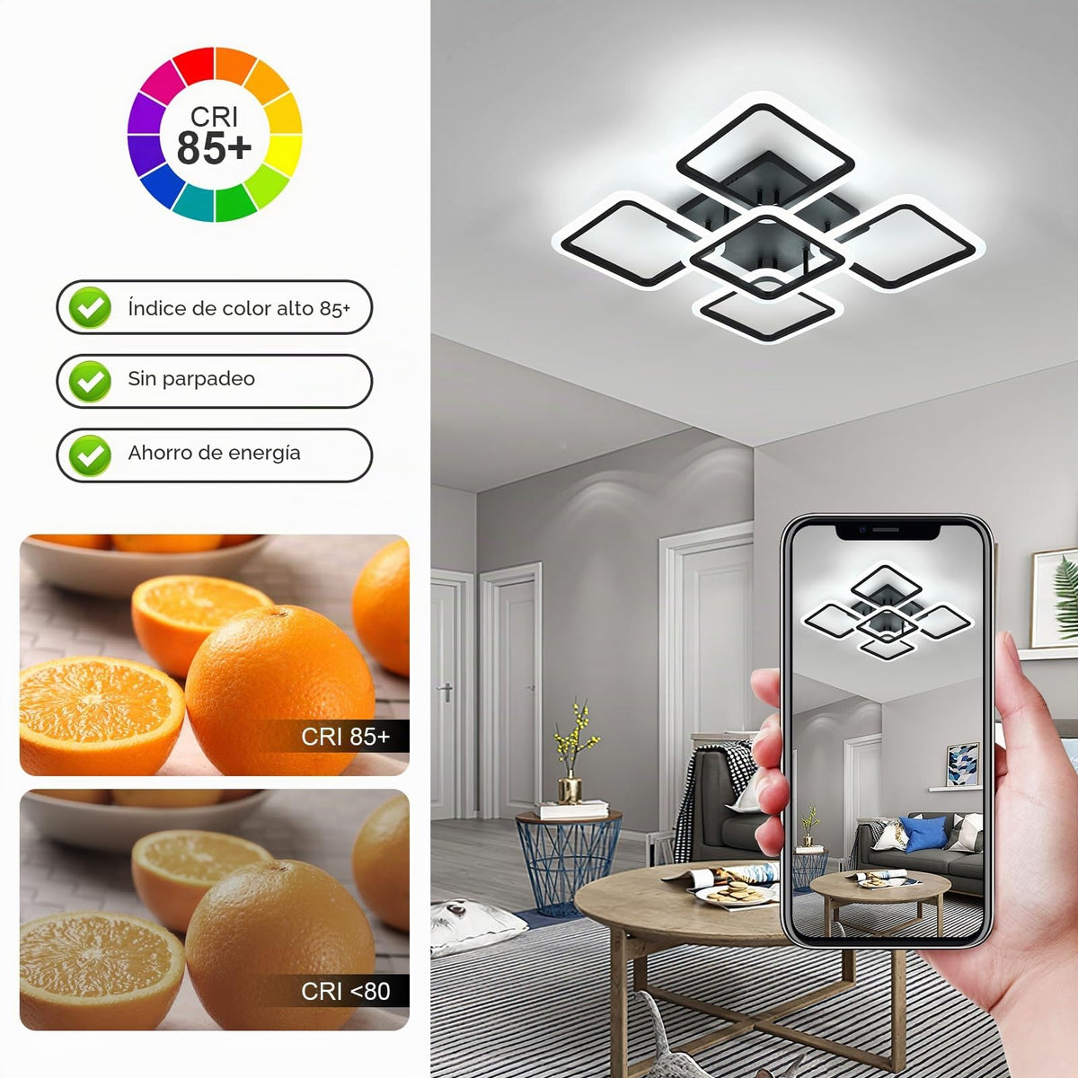 Riserva Plafon Techo LED Regulable 48W, Forma de Corazón, 3000K-6500K, Oro