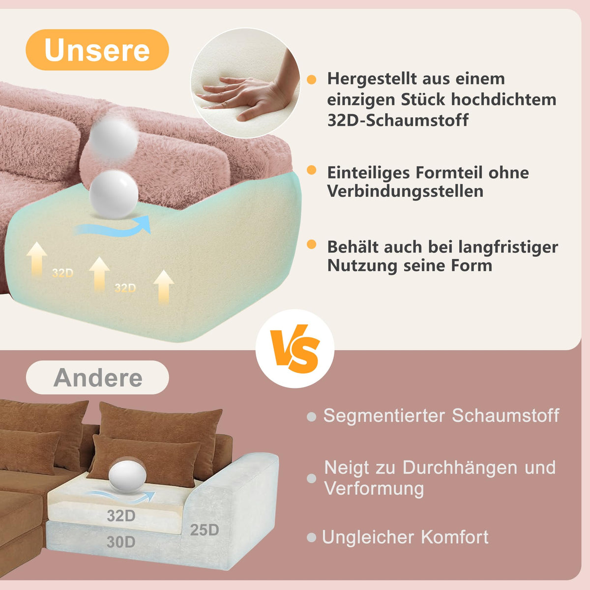 Sofá modular combinable en forma de L de 4 plazas, tejido de felpa con cojines, espuma de alta elasticidad, diseño chaise longue para salón o dormitorio (negro)