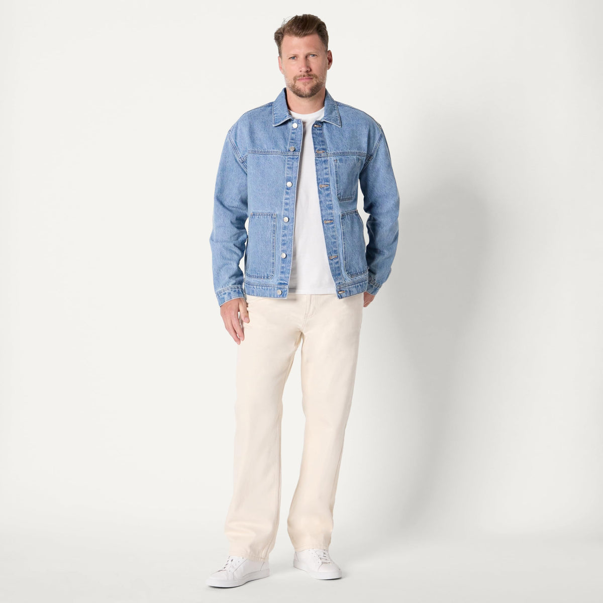Amazon Essentials Hombre Chaqueta Funcional Vaquera Rígida de Corte Holgado