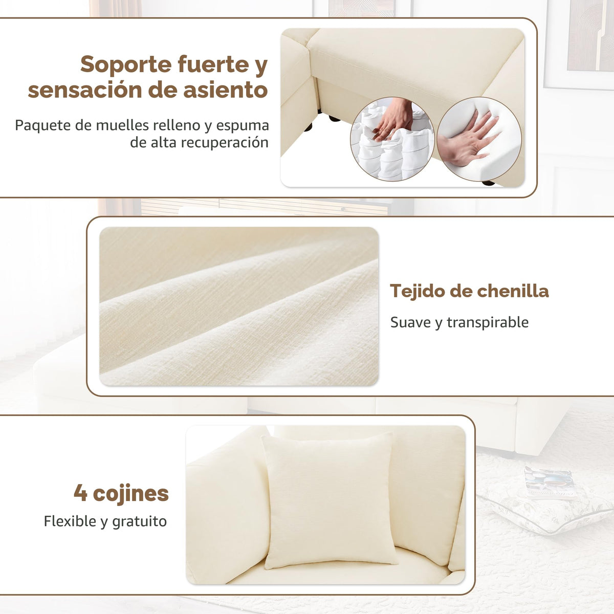 Lubvtti Sofá cama de 3 plazas moderno con función de cama, con espacio de almacenamiento, cargador USB, reposabrazos portaobjetos y 2 cojines, sofá de esquina en L, sofá de 3 plazas, chenilla (C-gris)