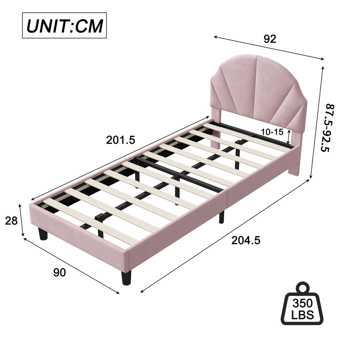 Cama Infantil tapizada 140 x 200 cm con LED, Cama tapizada para niños 140 x 200 con cabecera Ajustable Marco de Camas, Camas de Princesa para Niña en Forma de Corona con Somier(Rosa, 140 x 200)