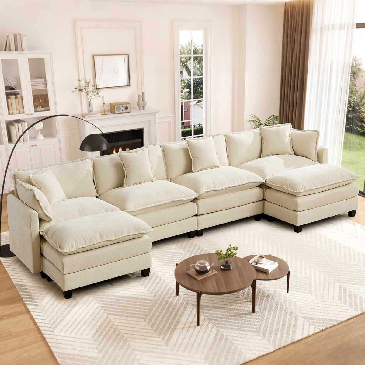Sofá Modular Modular de 380.0 cm en Forma de L, sofás Convertibles de Gran tamaño, sofá de felpilla de 4 plazas con Asiento Profundo SleeperCloud con Almohadas y 2 otomanas para Sala de