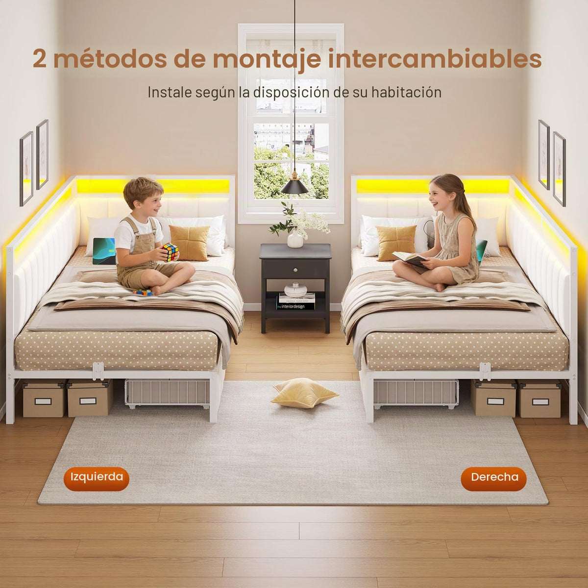 DICTAC Cama Tapizada Sofá Cama 90 x 190 cm con iluminación LED y Toma USB,Camas Juvenil con 2 cajones de Almacenamiento, Estructura de Cama de 90x190 con somier de láminas de Metal, Gris Oscuro