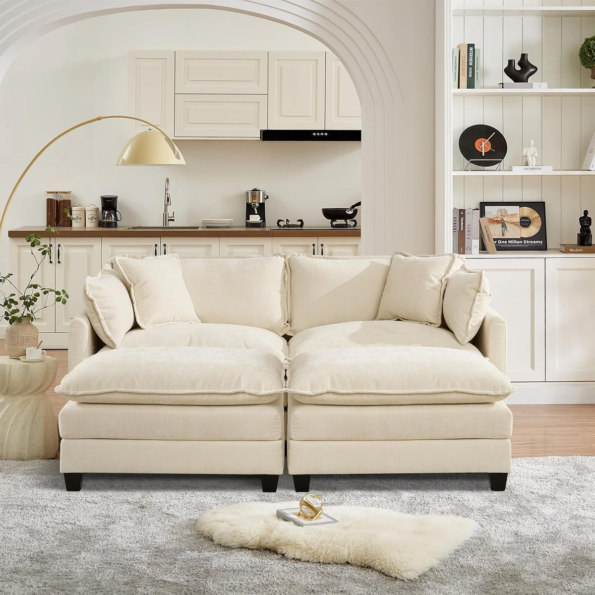 Sofá Modular Modular de 380.0 cm en Forma de L, sofás Convertibles de Gran tamaño, sofá de felpilla de 4 plazas con Asiento Profundo SleeperCloud con Almohadas y 2 otomanas para Sala de