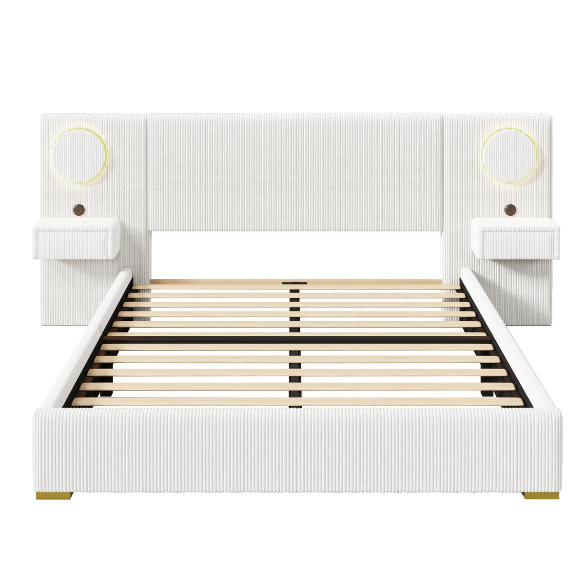 Moimhear Cama tapizada de terciopelo, cabecero LED, conectores USB, almacenamiento hidráulico