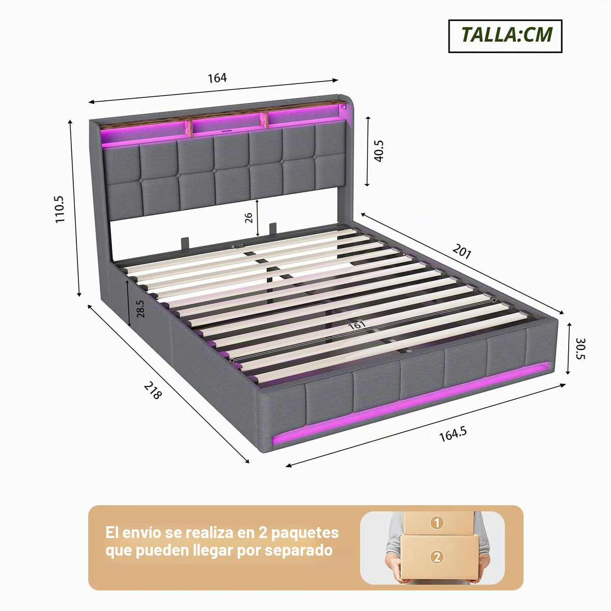 BRILVERDE Cama Tapizada 160x200 con Almacenamiento hidráulico, Cama matrimonial con lámpara de mesita, Cabecero Acolchado y Base de Láminas, Terciopelo (Beige, 160 x 200 cm)