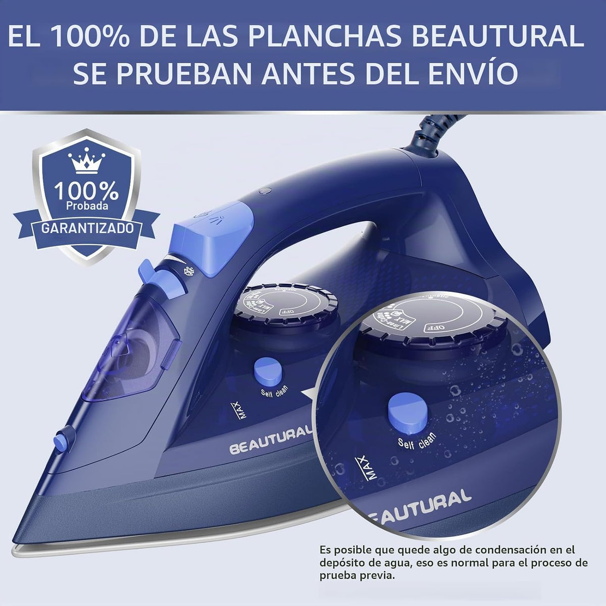 BEAUTURAL Plancha Ropa a Vapor con Dial de Termostato de Precisión, 2600W