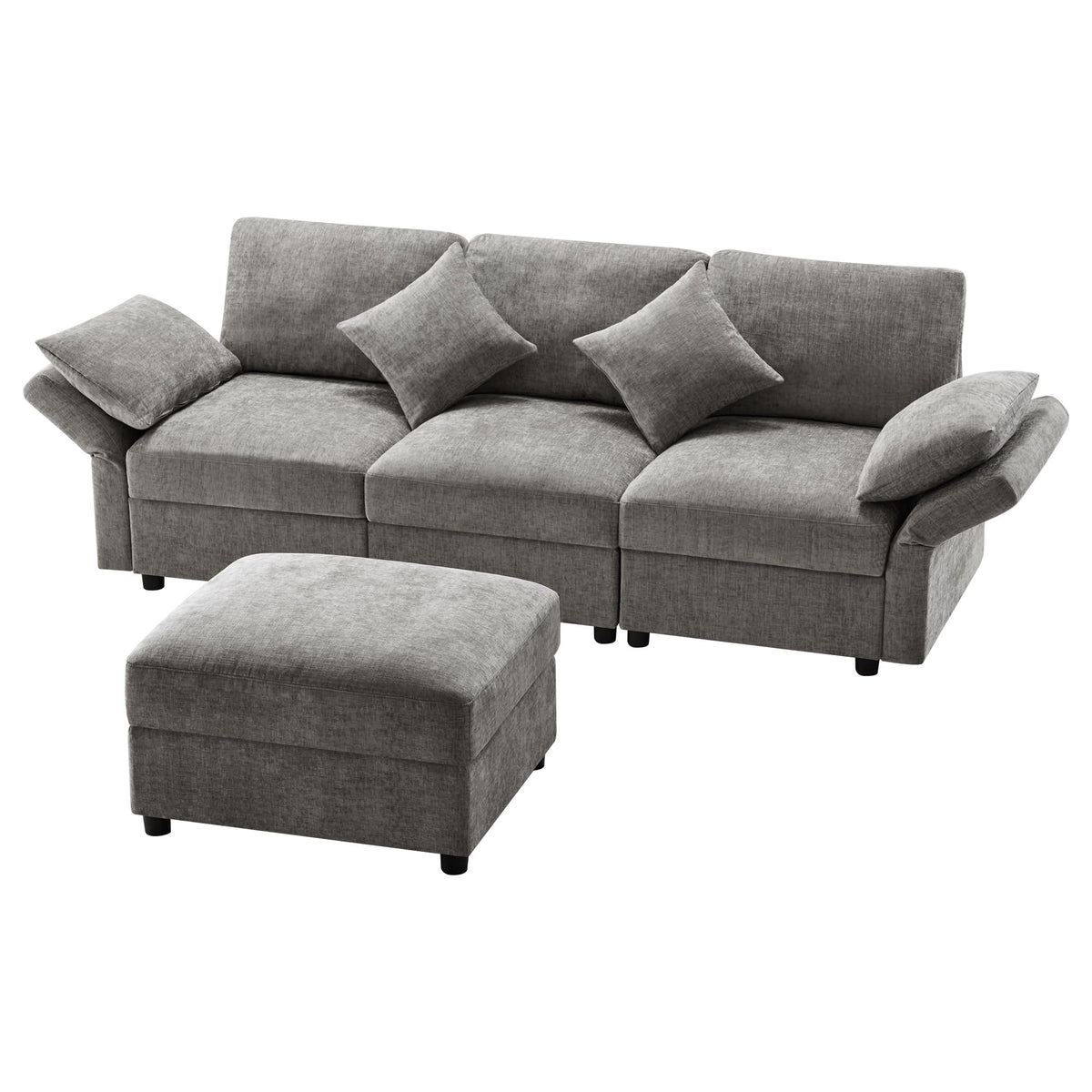 Sofá cama convertible de 3 plazas, sofá esquinero en forma de L con reposapiés, 4 almohadas, reposabrazos ajustables, cómoda tela de chenilla, adecuado para sala de estar, oficina, apartamento