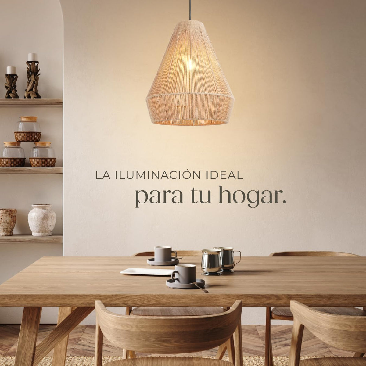 tectake® Lampara Techo Dormitorio Boho Artesanal en Yute Sostenible con Estructura de Acero, Lámpara de Techo Colgante Salón 40 W, Lampara Salon, Plafon - 45 x 45 x 27,5 cm