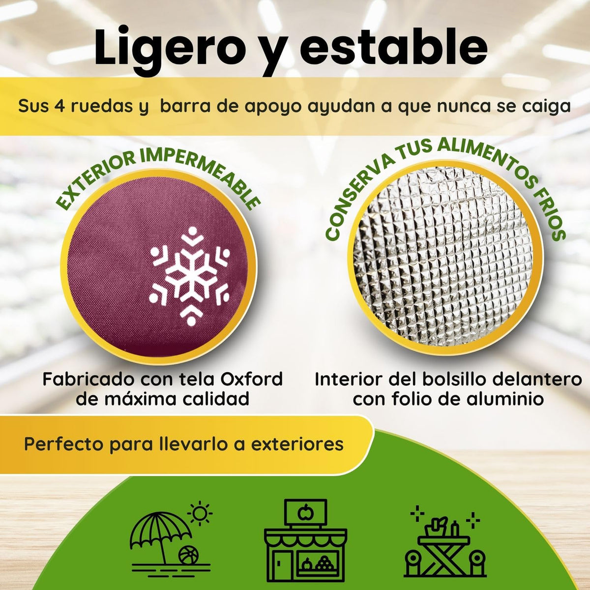 Carro de la Compra de 50L con Compartimento Refrigerante | Carrito Compra de 4 y 2 Ruedas Ideal para Supermercado (Requiere Montaje)