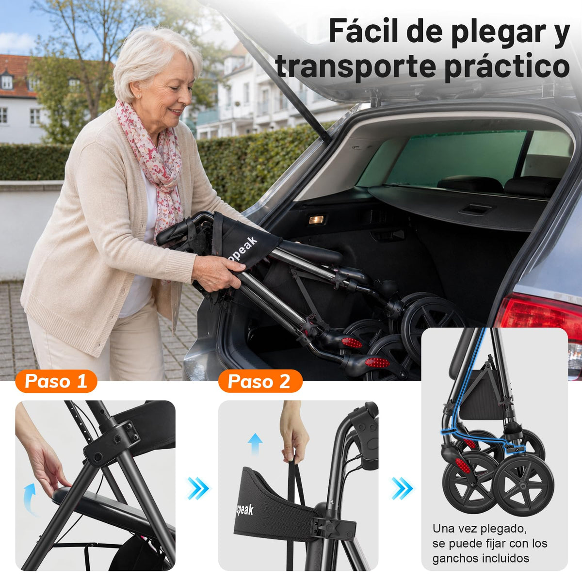 R4 Andador Plegable de 4 Ruedas con Asiento