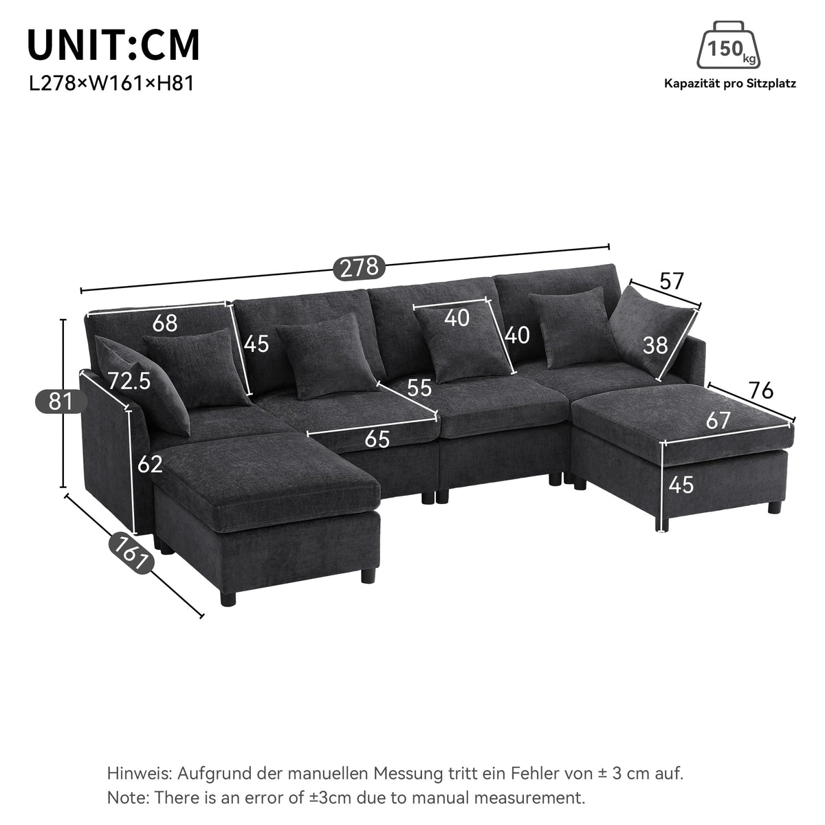 Sofá modular de 6 plazas, sofá esquinero en forma de L/U, puertos USB/tipo C, portavasos y espacio de almacenamiento, tela de chenilla, 7 cojines, salón, dormitorio y oficina, color beige