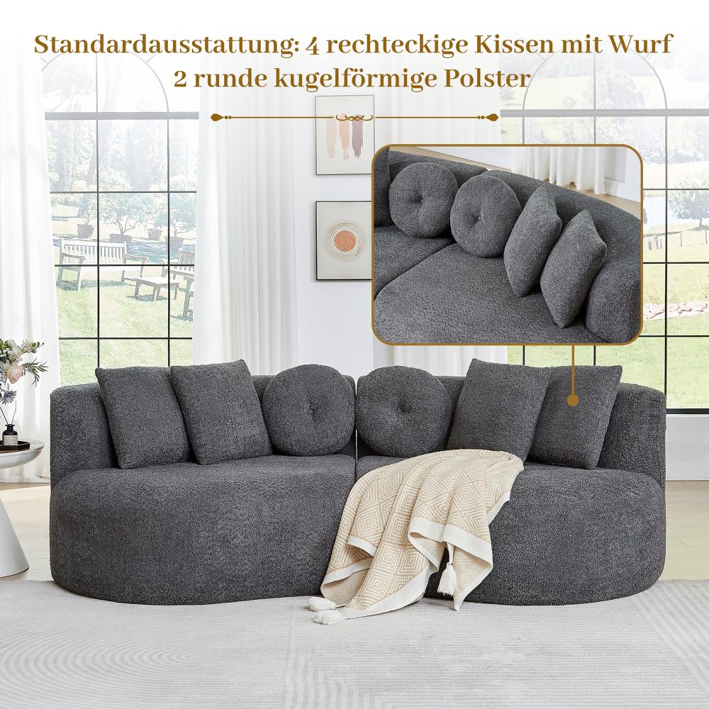 Bladez Sofá modular de 4 plazas chenilla sofá curvado en la nube gris