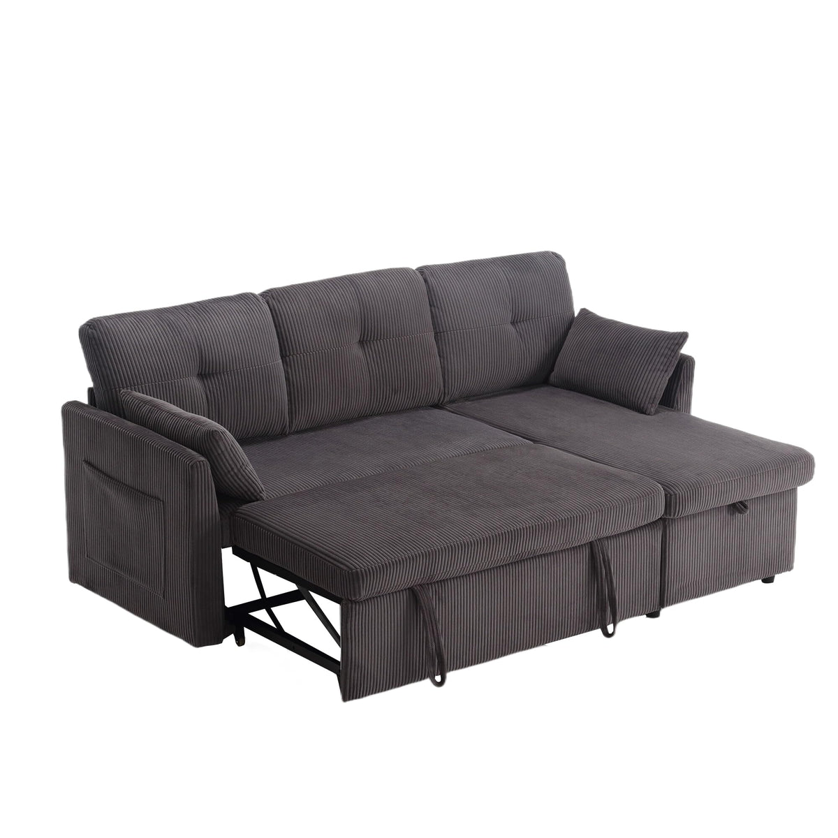 Lubvtti Sofá cama de 3 plazas moderno con función de cama, con espacio de almacenamiento, cargador USB, reposabrazos portaobjetos y 2 cojines, sofá de esquina en L, sofá de 3 plazas, chenilla (C-gris)