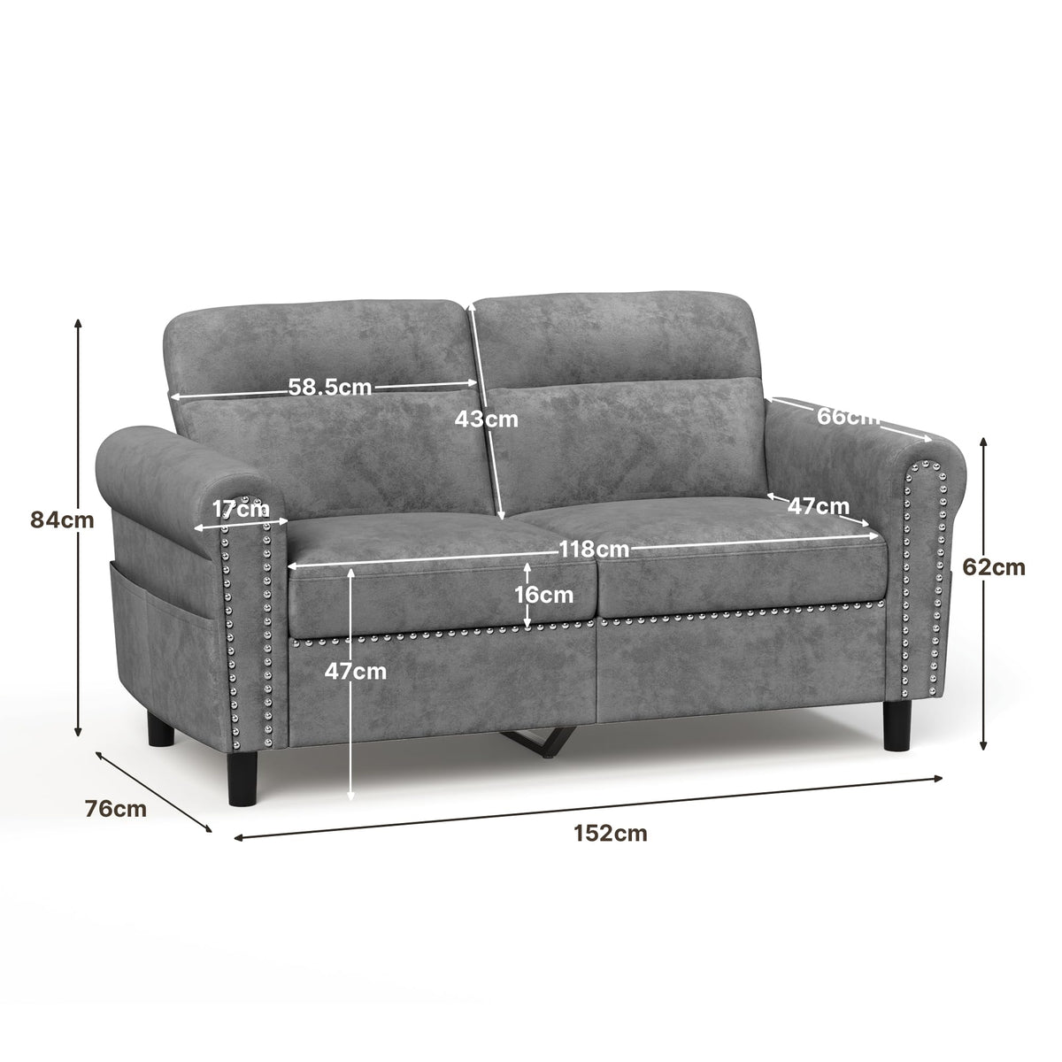 Sofá 2 Plazas,Loveseat con Bolsillo Lateral Beige