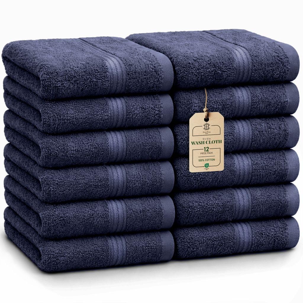 Luxe Set de 12 Toallas de Mano (Gants de Toilette) – 100% Algodón, Suaves & Absorbentes, Fáciles de Mantener, Premium para el Rostro, 30×30 cm, Verde Salvia