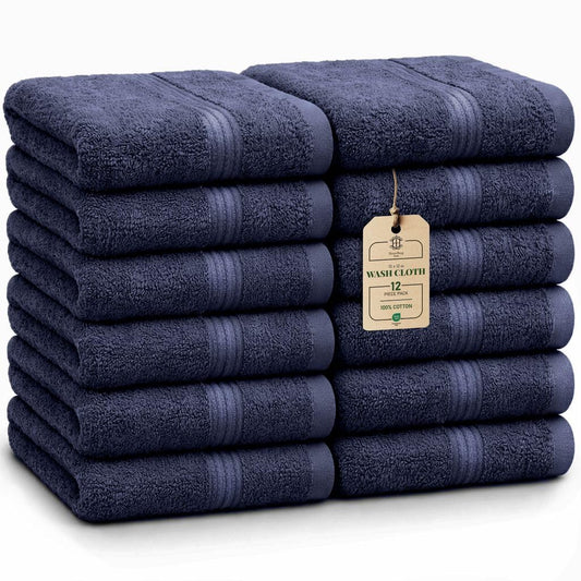 Luxe Set de 12 Toallas de Mano (Gants de Toilette) – 100% Algodón, Suaves & Absorbentes, Fáciles de Mantener, Premium para el Rostro, 30×30 cm, Verde Salvia