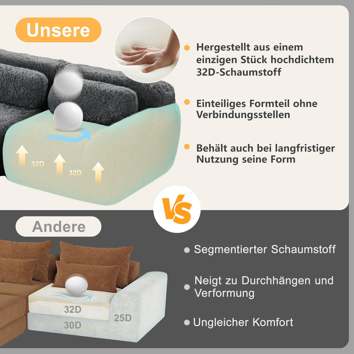 Sofá modular combinable en forma de L de 4 plazas, tejido de felpa con cojines, espuma de alta elasticidad, diseño chaise longue para salón o dormitorio (negro)