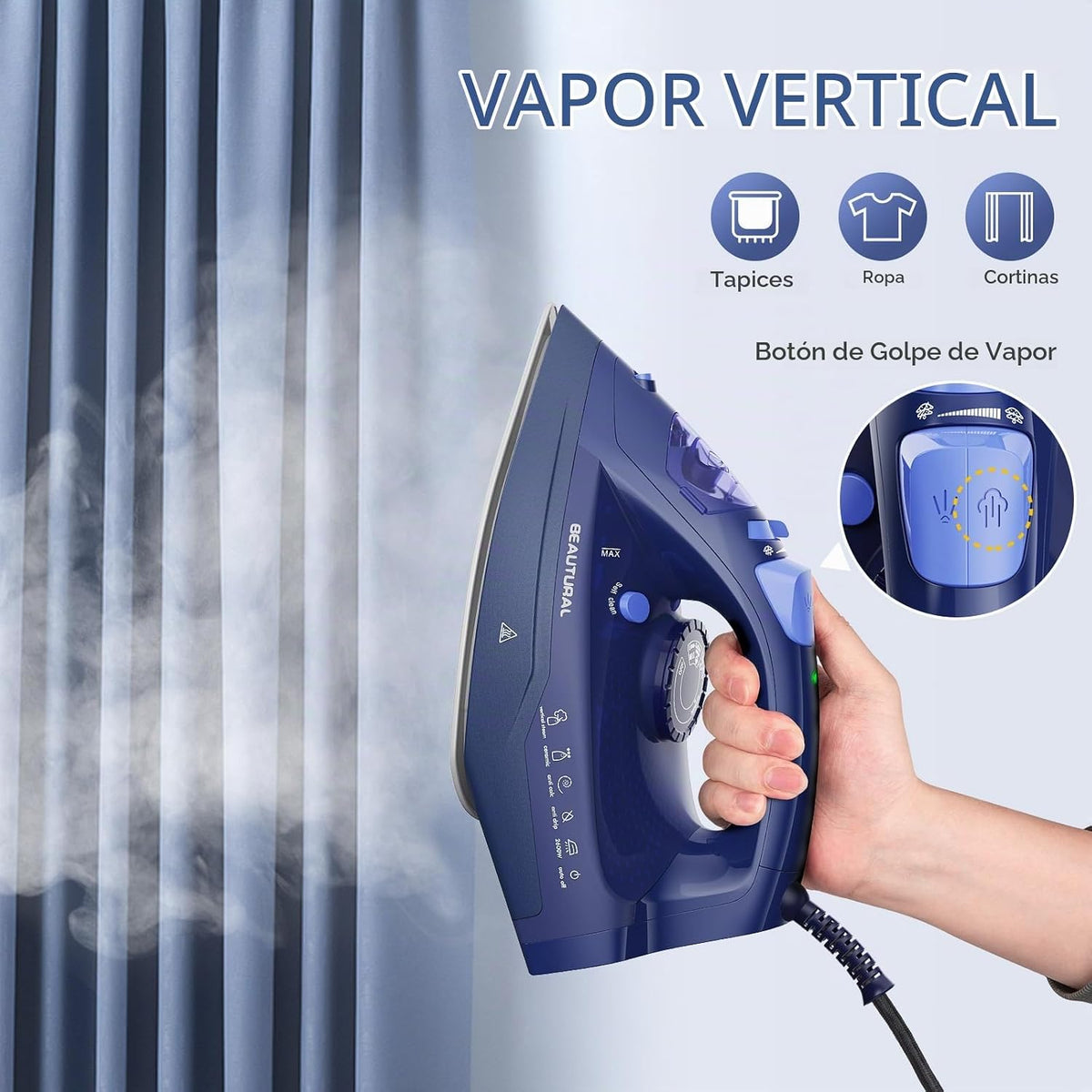 BEAUTURAL Plancha Ropa a Vapor con Dial de Termostato de Precisión, 2600W