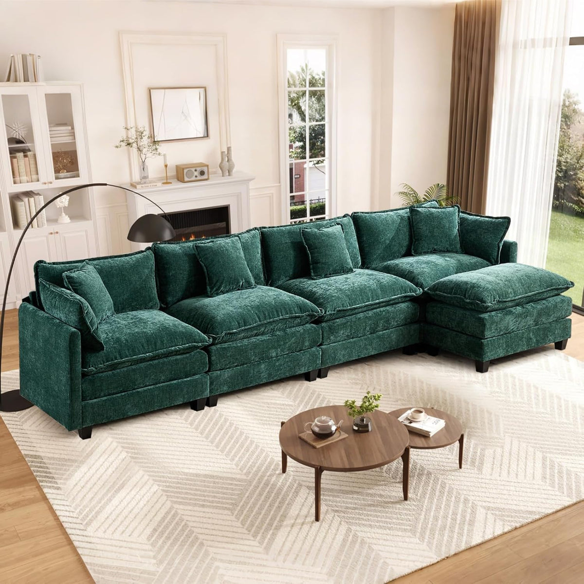 Sofá Modular Modular de 380.0 cm en Forma de L, sofás Convertibles de Gran tamaño, sofá de felpilla de 4 plazas con Asiento Profundo SleeperCloud con Almohadas y 2 otomanas para Sala de