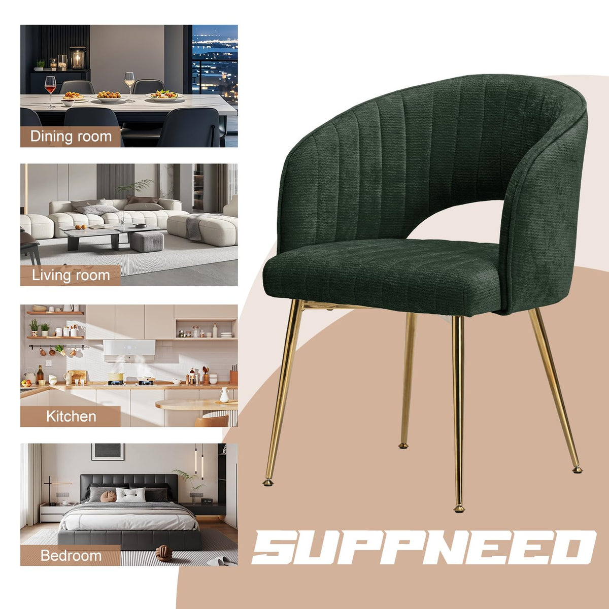 Juego de 6 sillas de comedor de terciopelo, sillas tapizadas con reposabrazos, patas doradas, sillas de cocina, para salón, dormitorio, oficina (6, blanco crema)