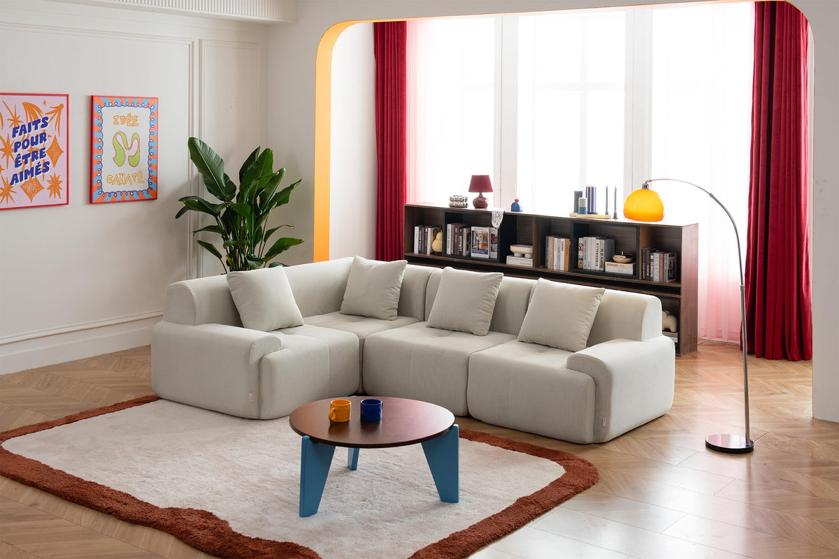 Sofá Modular 3 plazas con Chaise Longue, tapizado en Chenilla, Fundas de Cojines desenfundables (Gris Mineral, 3 plazas con Chaise Longue)