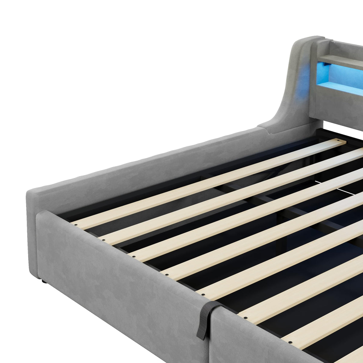 Cama con plataforma de terciopelo 90 x 200 cm, con espacio de almacenamiento hidráulico e iluminación LED (color crema, 90 x 200 cm)