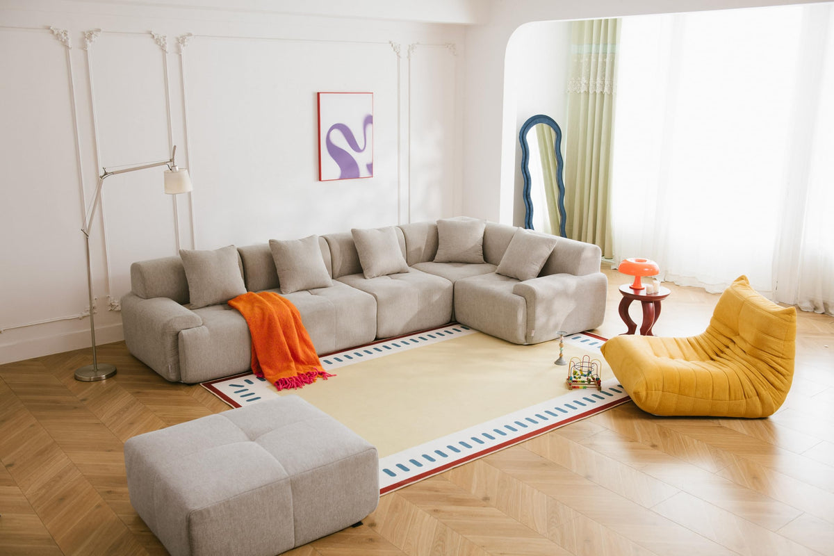 Sofá Modular 3 plazas con Chaise Longue, tapizado en Chenilla, Fundas de Cojines desenfundables (Gris Mineral, 3 plazas con Chaise Longue)