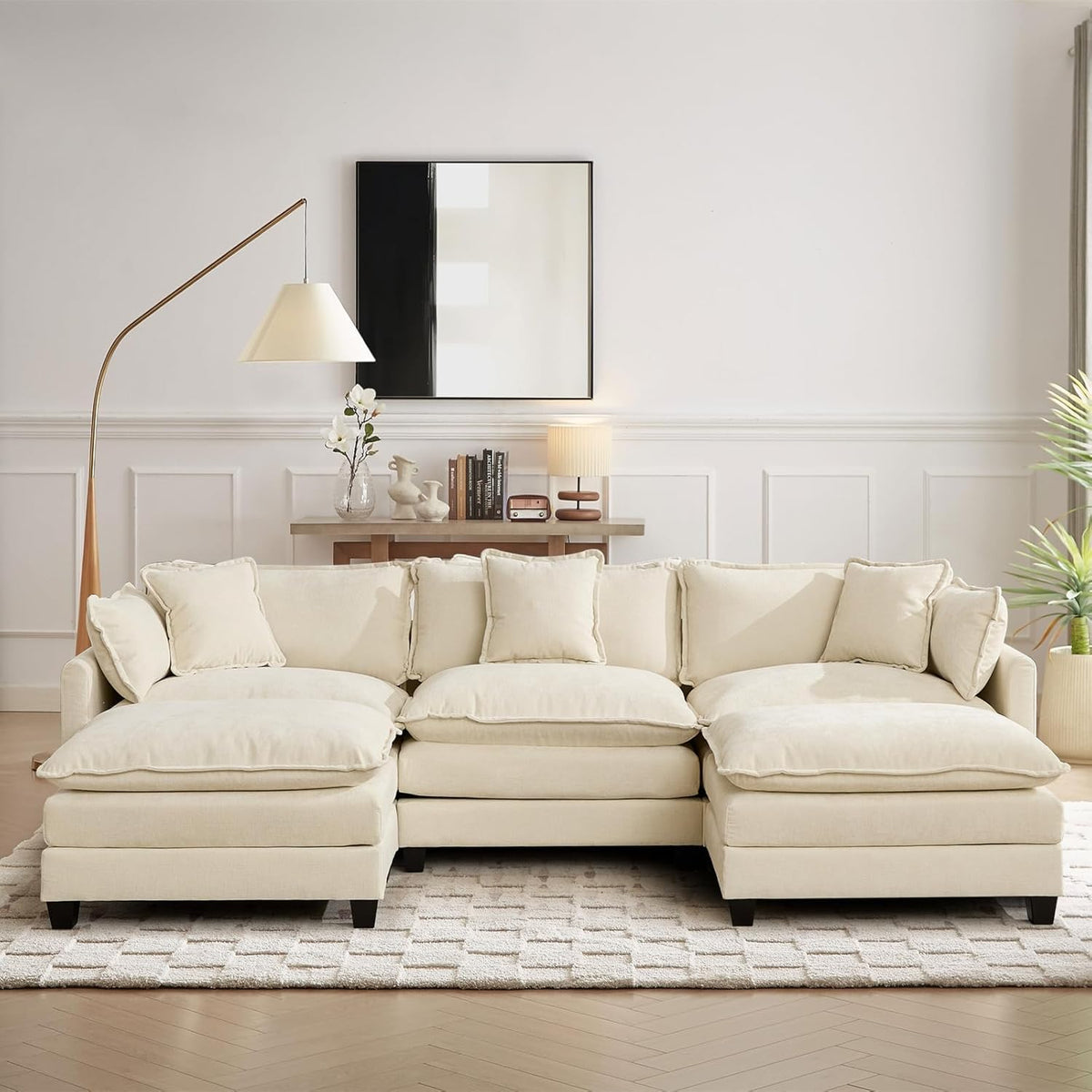 Sofá Modular Modular de 380.0 cm en Forma de L, sofás Convertibles de Gran tamaño, sofá de felpilla de 4 plazas con Asiento Profundo SleeperCloud con Almohadas y 2 otomanas para Sala de