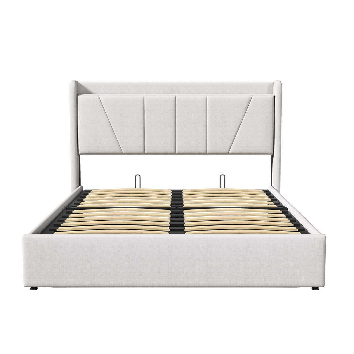Cama tapizada de 160 x 200 cm, cama doble LED con espacio de almacenamiento, cabecero y función de carga USB C, cama de almacenamiento hidráulico, respaldo con somier de láminas de madera
