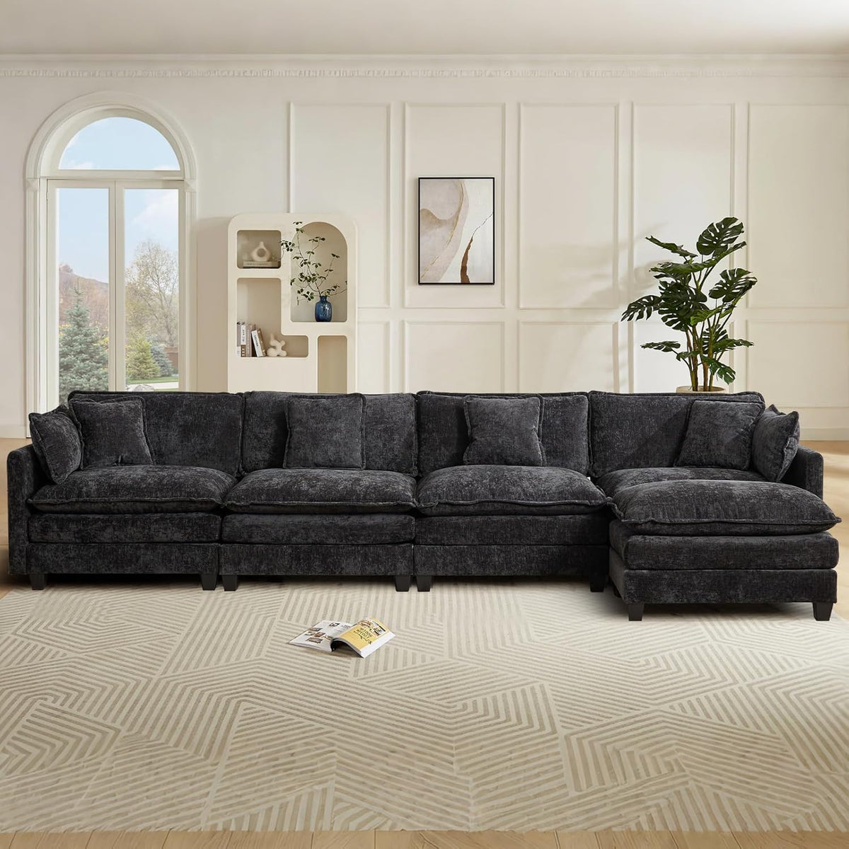 Sofá Modular Modular de 380.0 cm en Forma de L, sofás Convertibles de Gran tamaño, sofá de felpilla de 4 plazas con Asiento Profundo SleeperCloud con Almohadas y 2 otomanas para Sala de