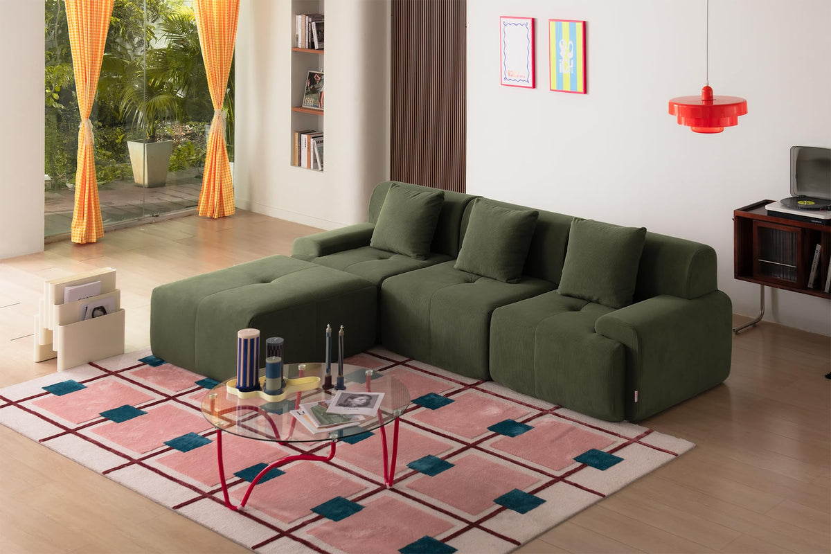 Sofá Modular 3 plazas con Chaise Longue, tapizado en Chenilla, Fundas de Cojines desenfundables (Gris Mineral, 3 plazas con Chaise Longue)
