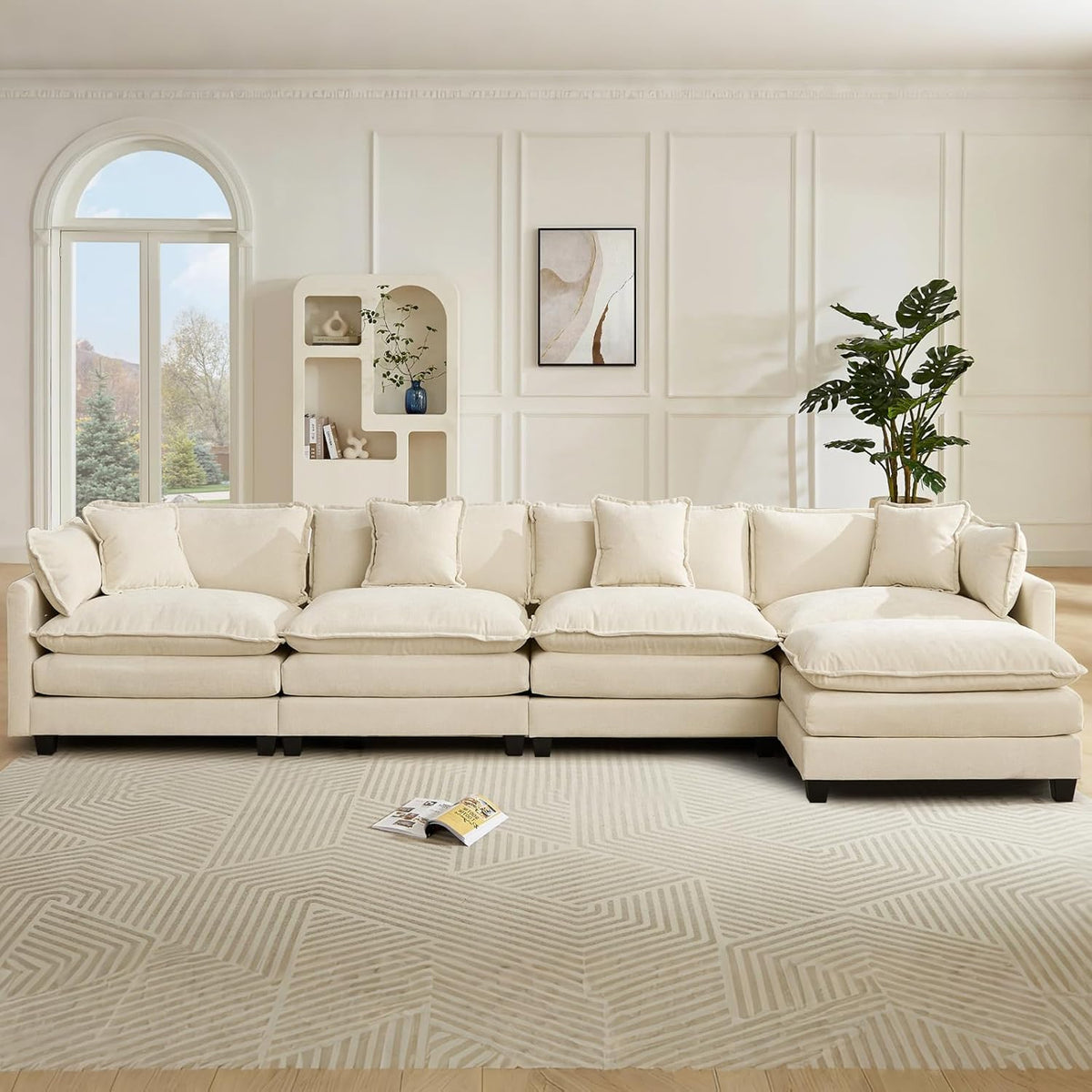 Sofá Modular Modular de 380.0 cm en Forma de L, sofás Convertibles de Gran tamaño, sofá de felpilla de 4 plazas con Asiento Profundo SleeperCloud con Almohadas y 2 otomanas para Sala de