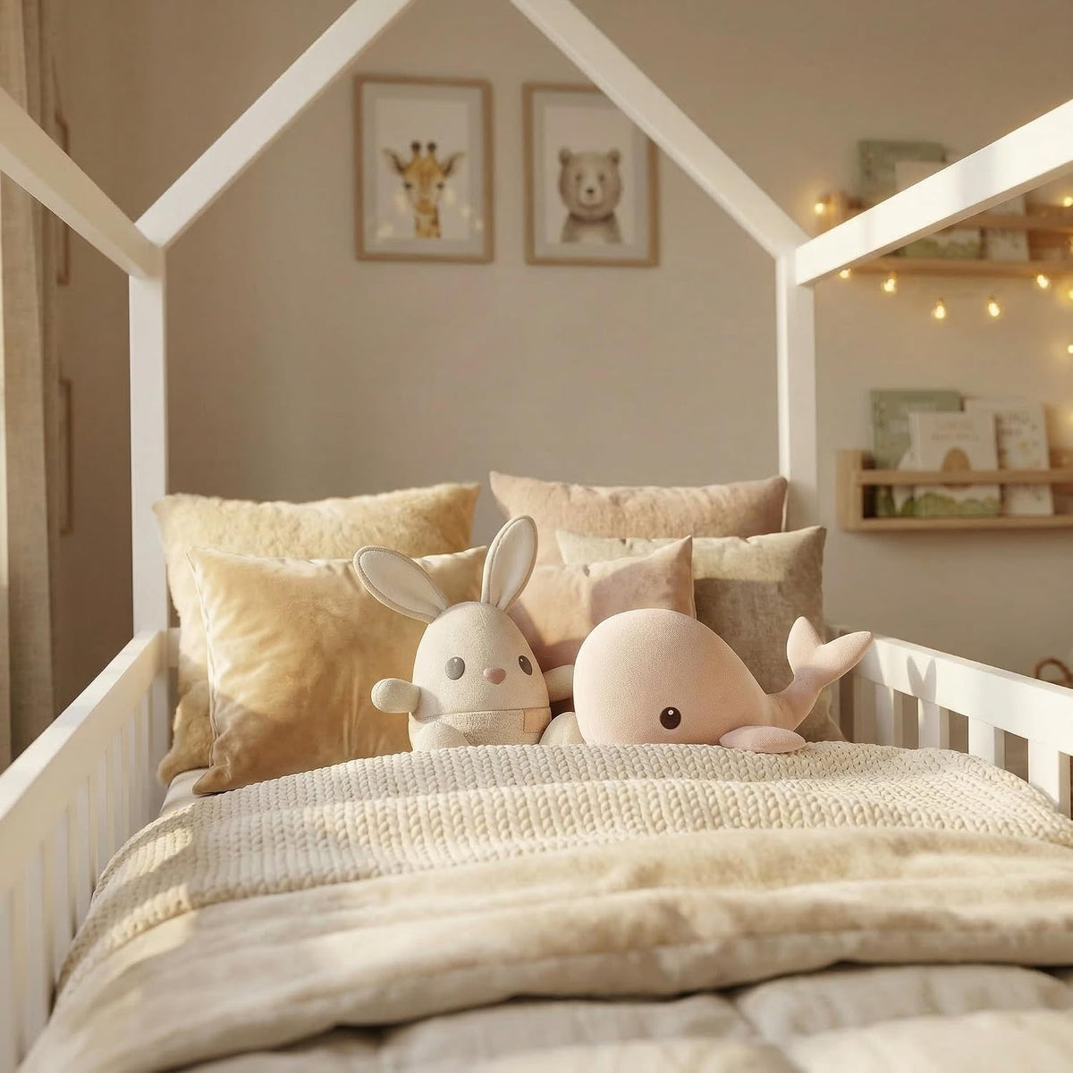 ecomi® Cama Infantil con Protección Anticaídas, Blanco, 80x160 cm