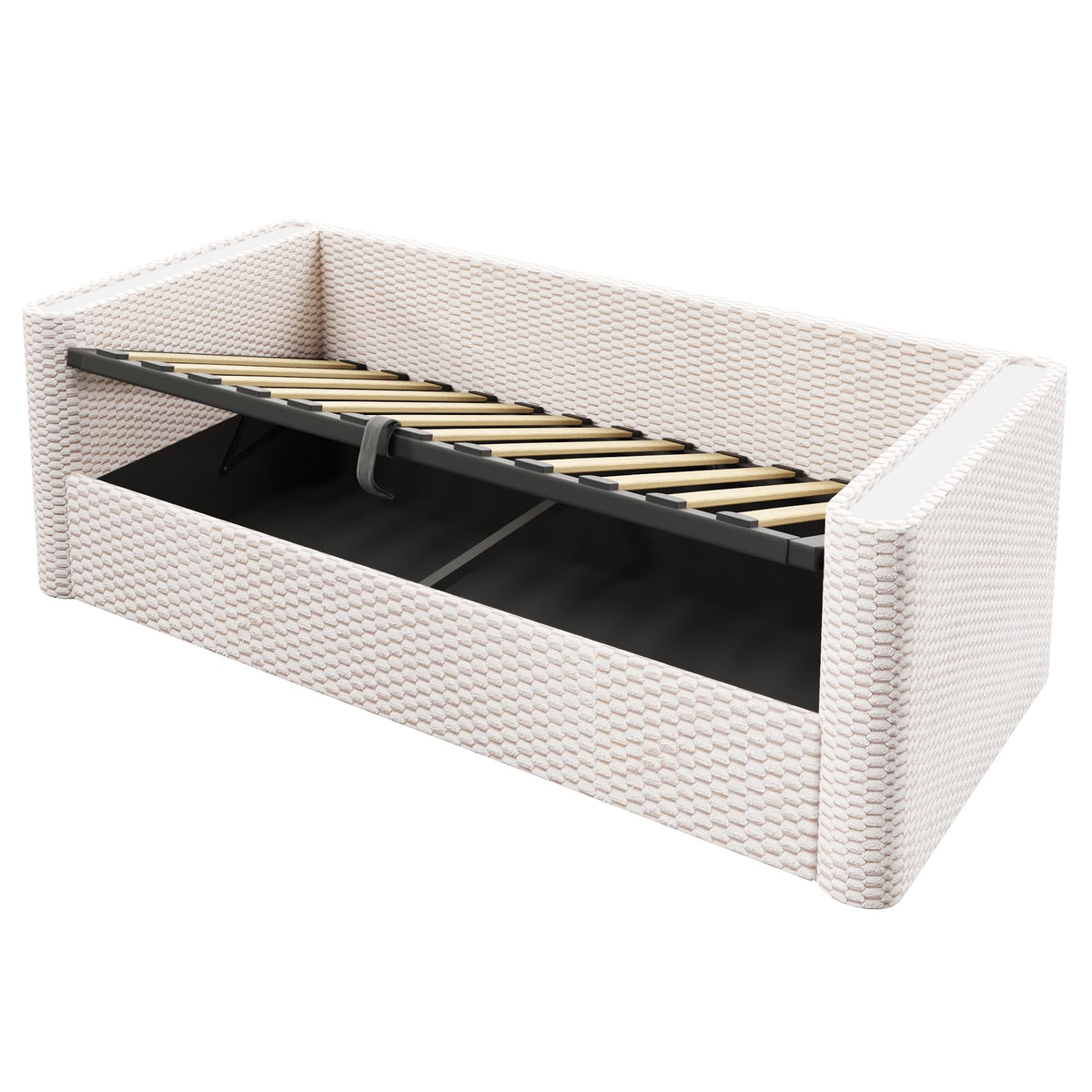 Moimhear Cama de día, diván cama, sofá cama, diseño de cama extensible multifuncional con tira de luz LED, somier de listones (sin colchón), terciopelo (beis, 90 x 200 cm+180 x 200 cm)