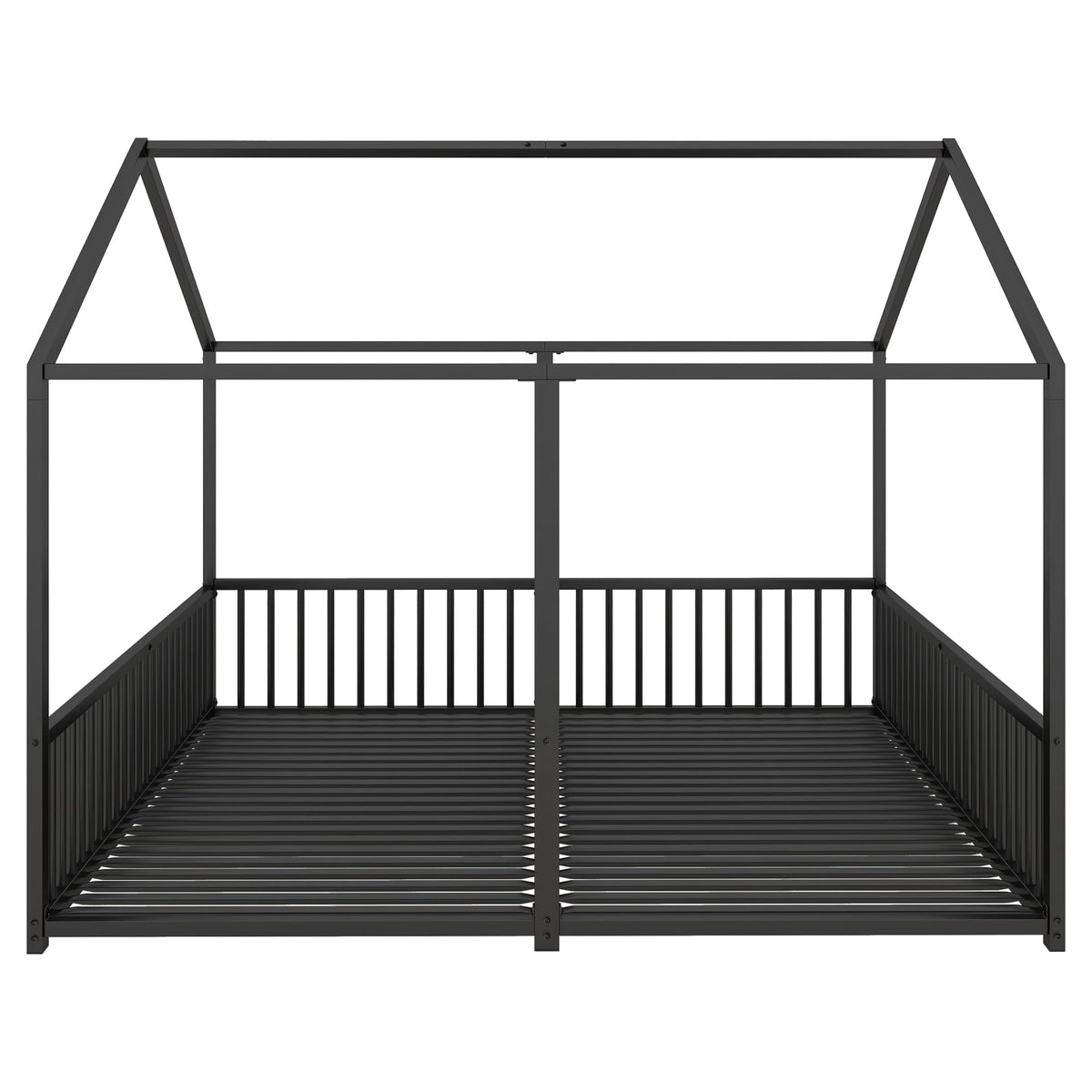 Cama infantil de 90 x 200 cm, dos camas de 90 cm con protección anticaídas, cama doble con modelado de casa, marco de hierro, color blanco, ideal para 2 niños