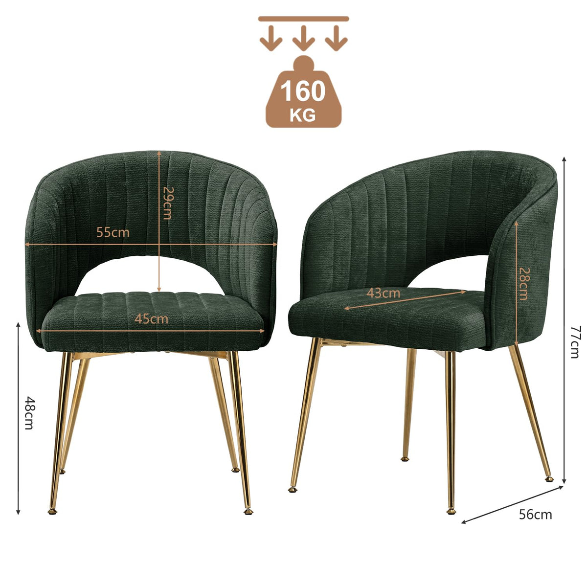 Juego de 6 sillas de comedor de terciopelo, sillas tapizadas con reposabrazos, patas doradas, sillas de cocina, para salón, dormitorio, oficina (6, blanco crema)